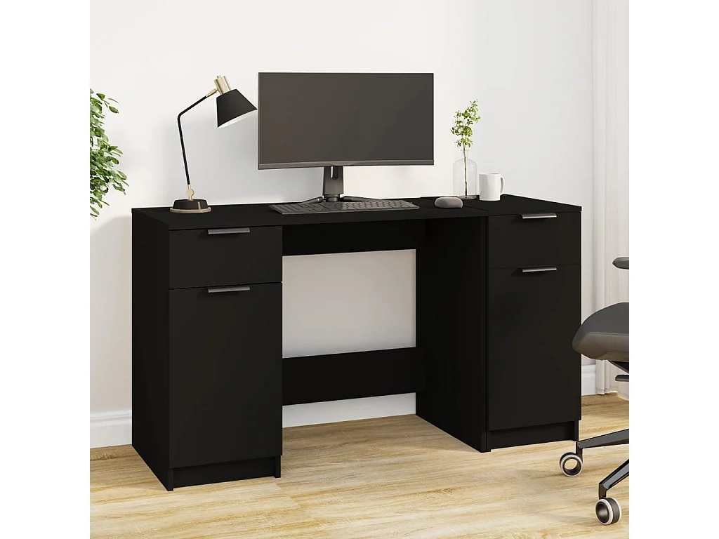 Bureau avec armoire latérale Noir Bois d'ingénierie