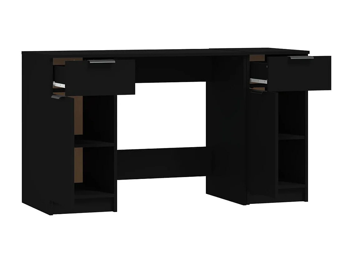 Bureau avec armoire latérale Noir Bois d'ingénierie