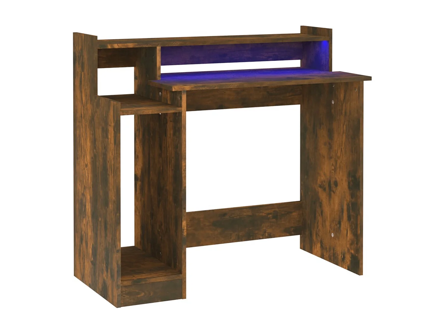 Bureau et lumières LED Chêne fumé 97x45x90 cm Bois d'ingénierie