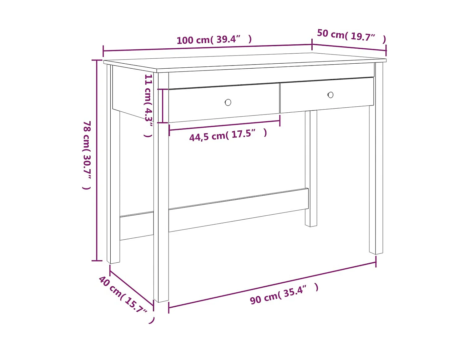 Scrivania con Cassetti Bianca 100x50x78 cm Legno Massello Pino