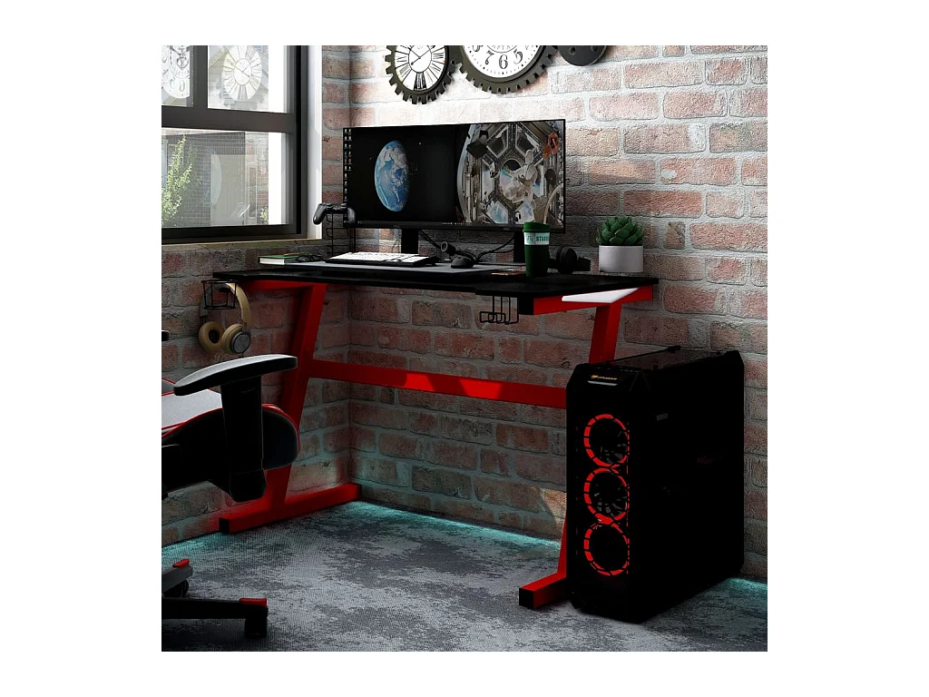 Gaming-Schreibtisch mit LED und Z-Gestell Schwarz 110x60x75 cm