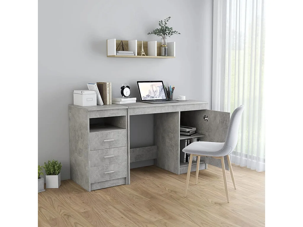 Bureau 140x50x76 cm bewerkt hout betongrijs