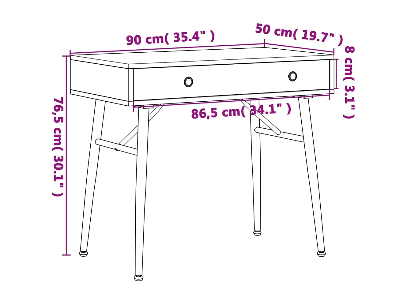 Computerbureau in antieke stijl met lade 90x50x76,5 cm groen