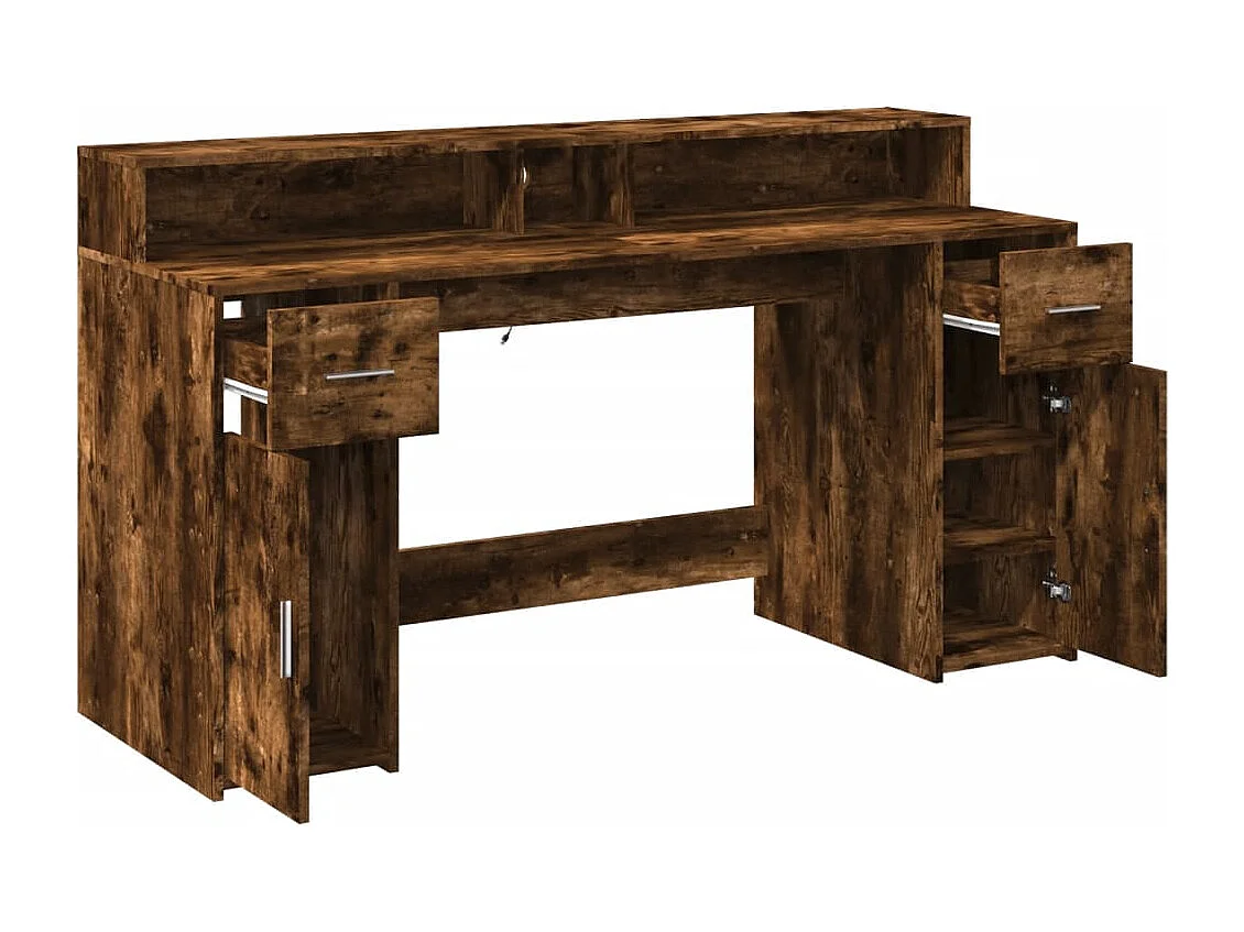 LED-Schreibtisch Räuchereiche 160x55x91 cm Holzwerkstoff