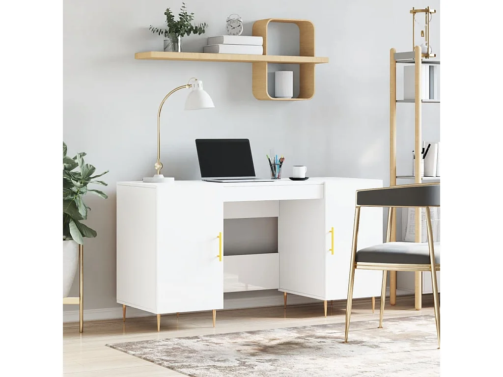 Scrivania Bianco Lucido 140x50x75 cm in Legno Multistrato