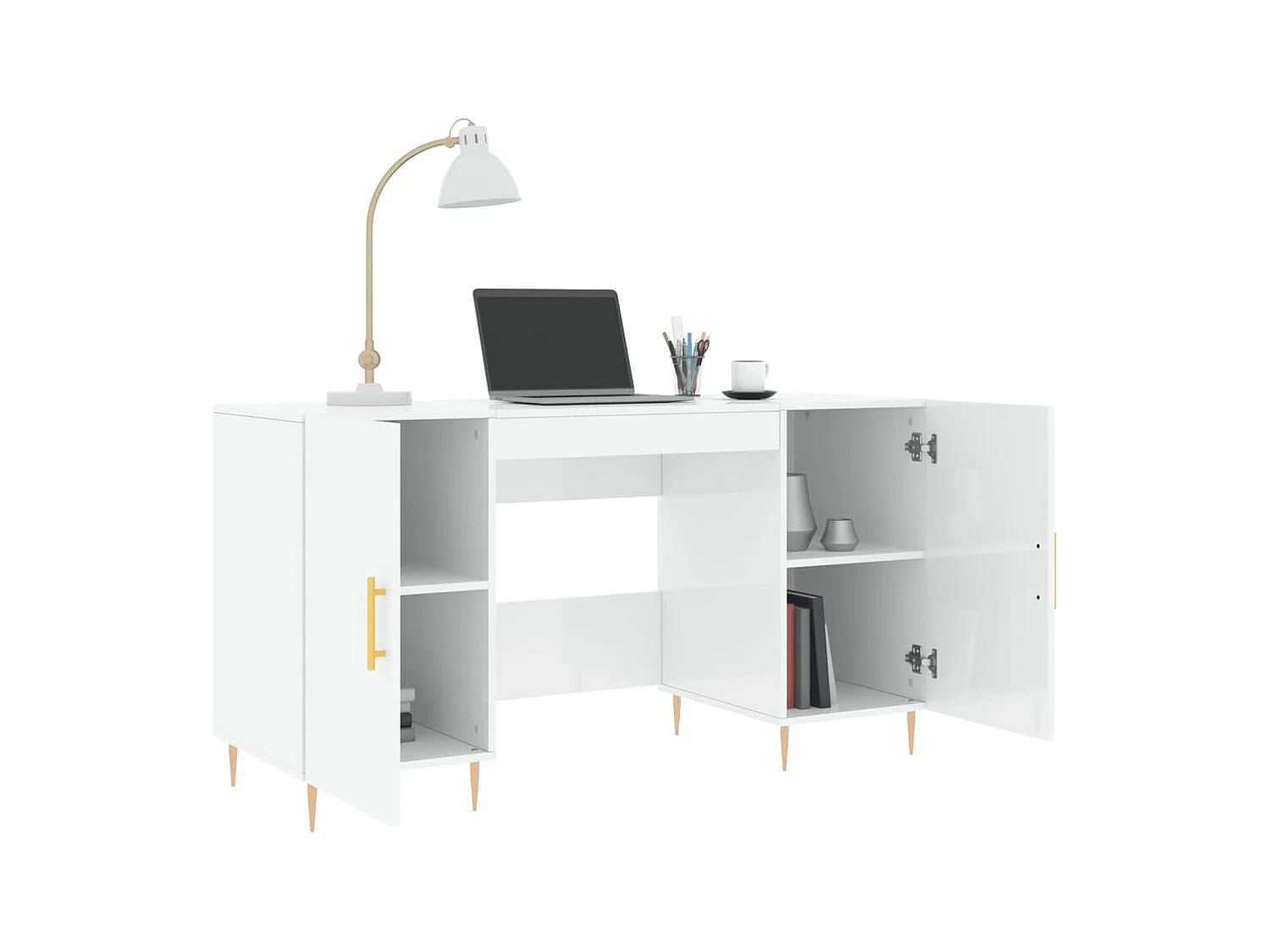 Scrivania Bianco Lucido 140x50x75 cm in Legno Multistrato