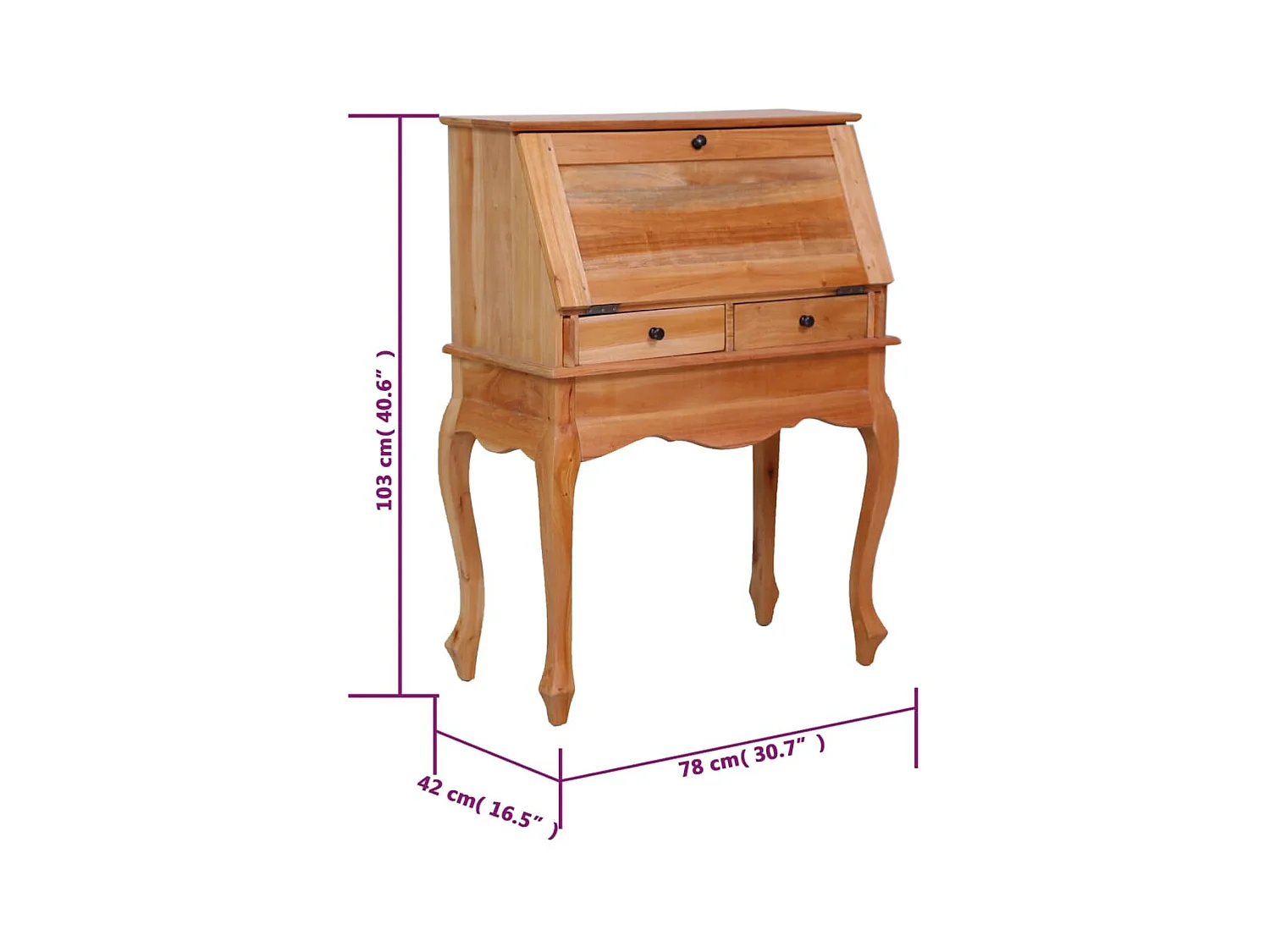 Escritorio secreter de madera maciza de caoba 78x42x103 cm