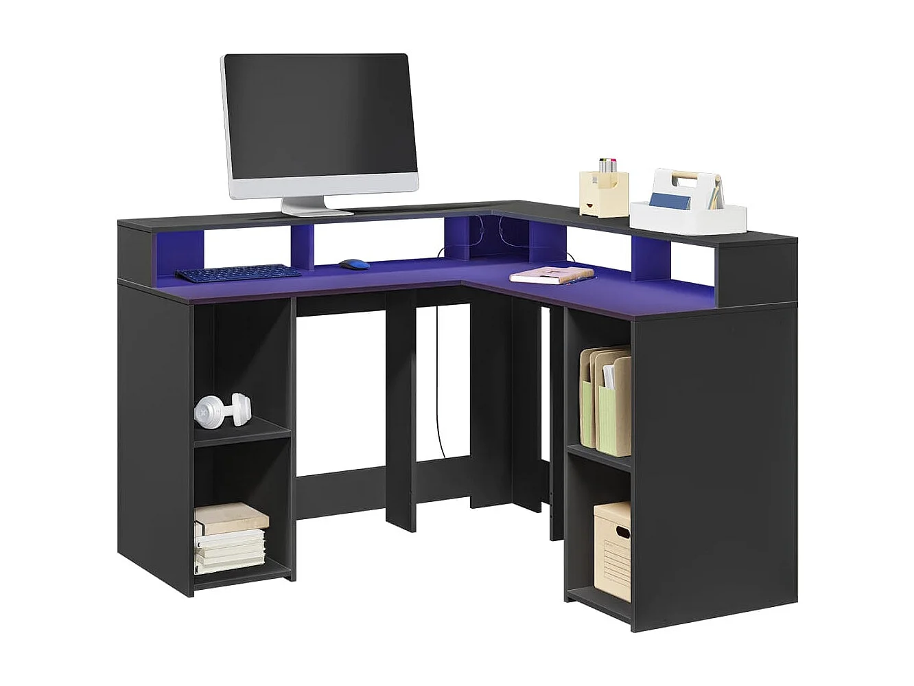 Secretária c/ luzes LED 130x130x91 cm derivados madeira preto