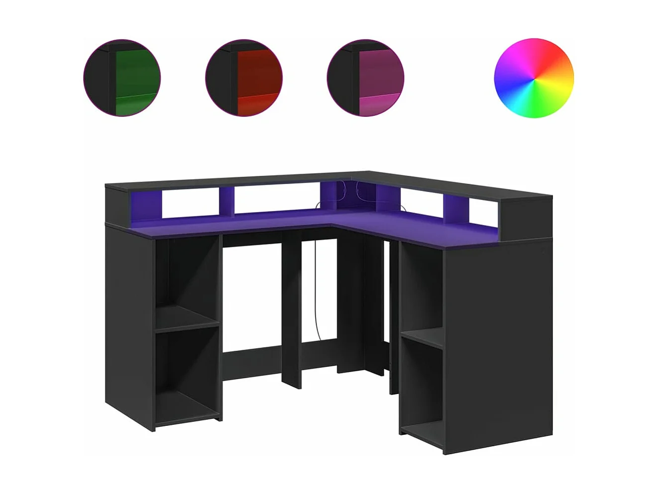 Secretária c/ luzes LED 130x130x91 cm derivados madeira preto