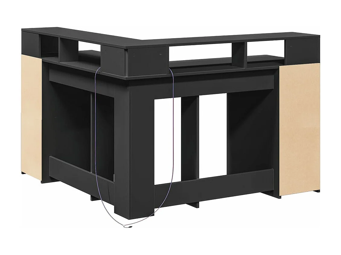 Bureau avec lumières LED noir 130x130x91 cm bois d'ingénierie