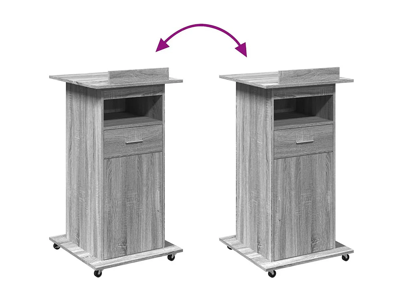 Atril con ruedas y cajón madera gris Sonoma 55x55x107 cm