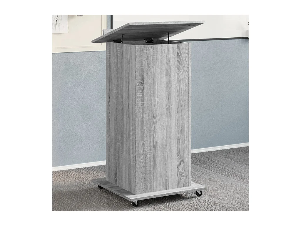 Rednerpult mit Rollen & Schublade Grau Sonoma 55x55x107 cm