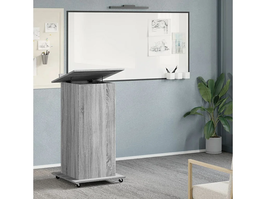 Leggio con Ruote Cassetto Grigio Sonoma 55x55x107cm Multistrato