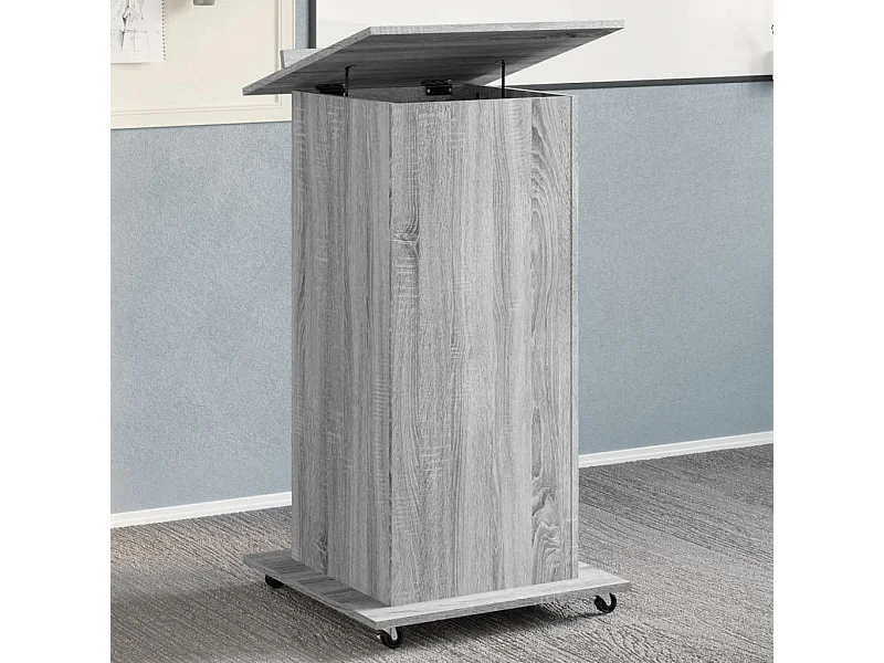 Leggio con Ruote Cassetto Grigio Sonoma 55x55x107cm Multistrato