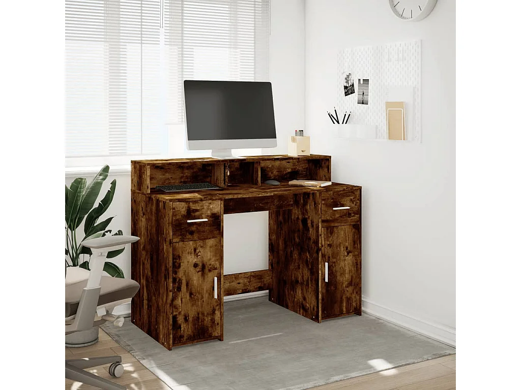 Bureau et lumières LED chêne fumé 120x55x91cm bois d'ingénierie