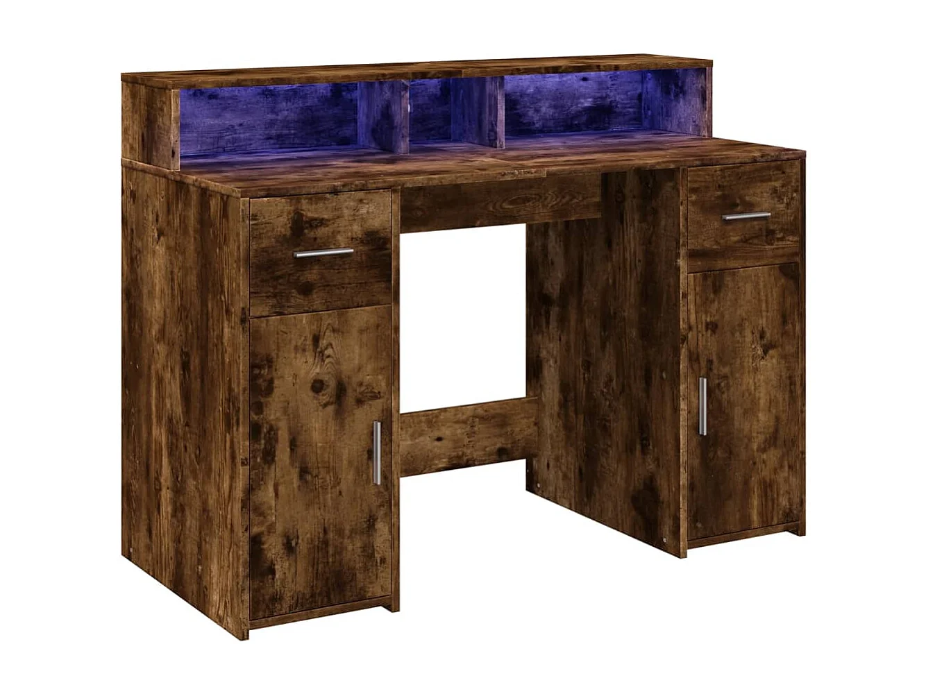 Bureau et lumières LED chêne fumé 120x55x91cm bois d'ingénierie