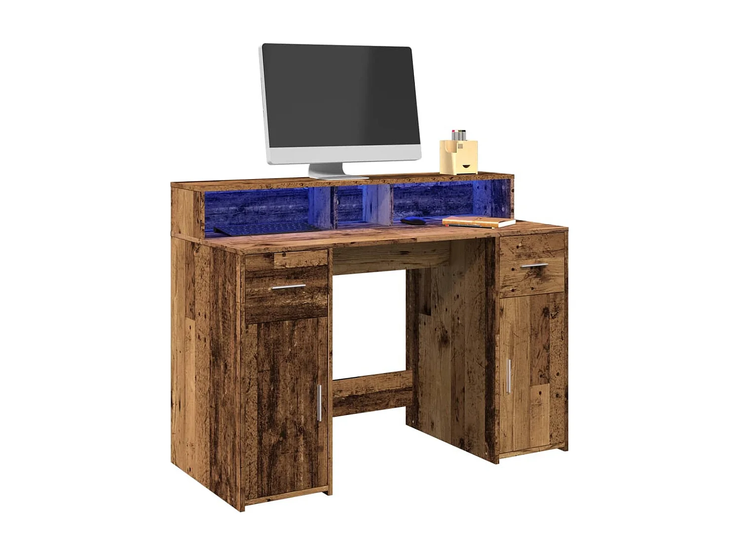 Bureau avec lumières LED vieux bois bois d'ingénierie