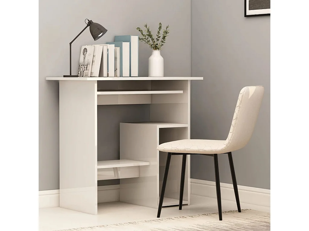 Scrivania Bianco Lucido 80x45x74 cm in Legno Multistrato