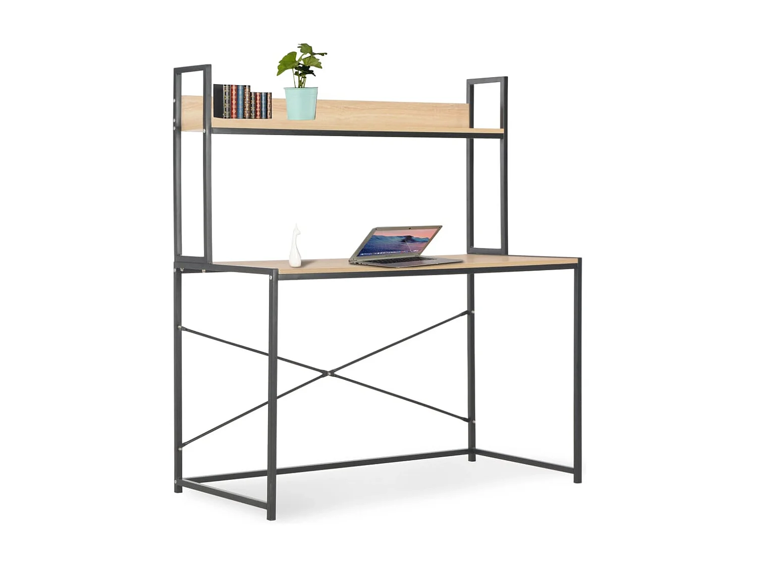 Bureau d'ordinateur Noir et chêne 120 x 60 x 138 cm