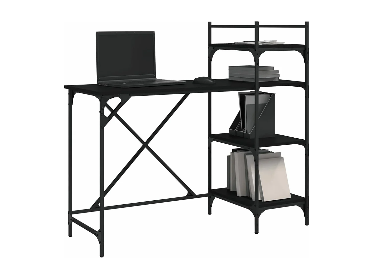 Bureau d'ordinateur avec étagères noir 120x47x109 cm