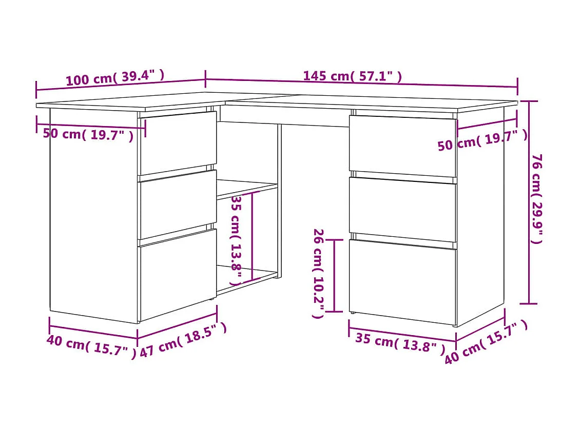 Eckschreibtisch Betongrau 145x100x76 cm Holzwerkstoff