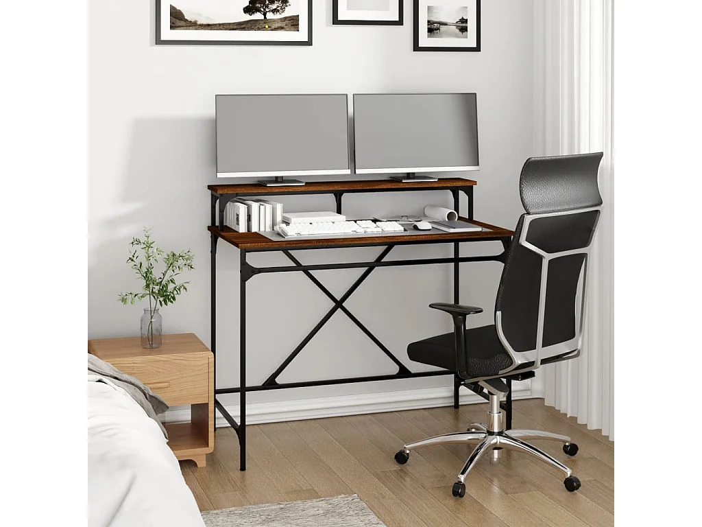 Secretária 100x50x90 cm deriv. madeira/ferro carvalho castanho