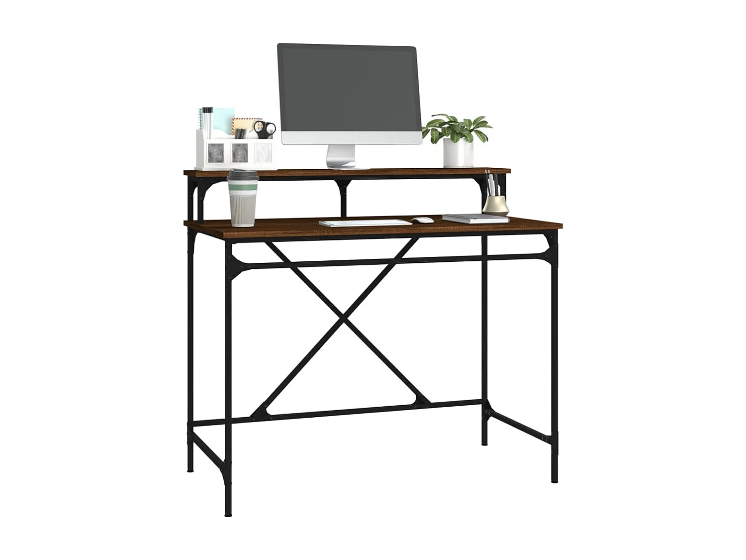 Secretária 100x50x90 cm deriv. madeira/ferro carvalho castanho