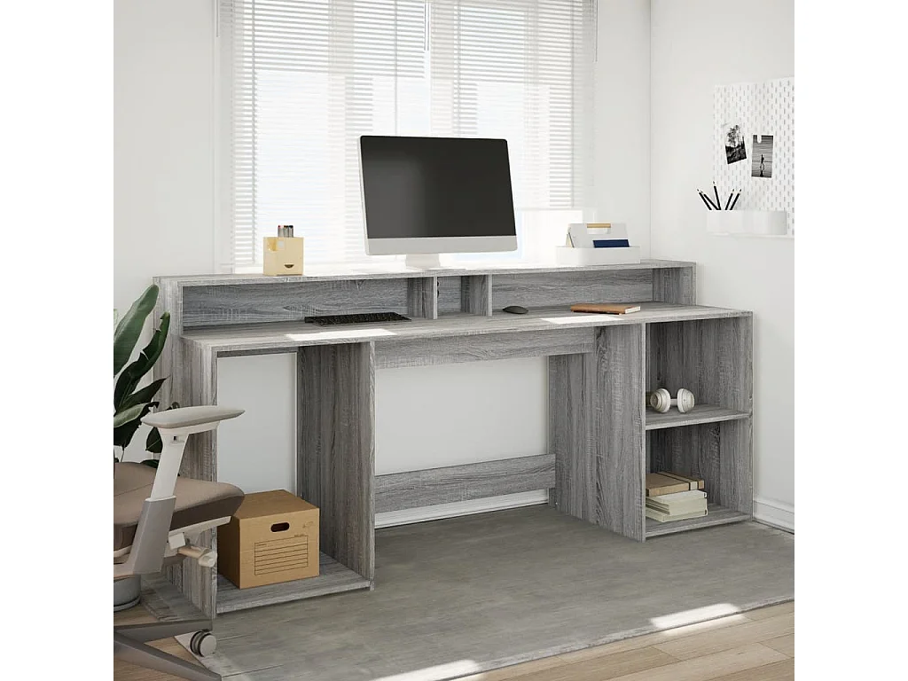 Escritorio con LED madera ingeniería gris sonoma 200x55x91 cm