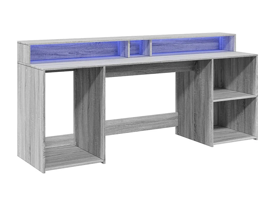 Bureau et lumières LED sonoma gris 200x55x91 cm bois ingénierie