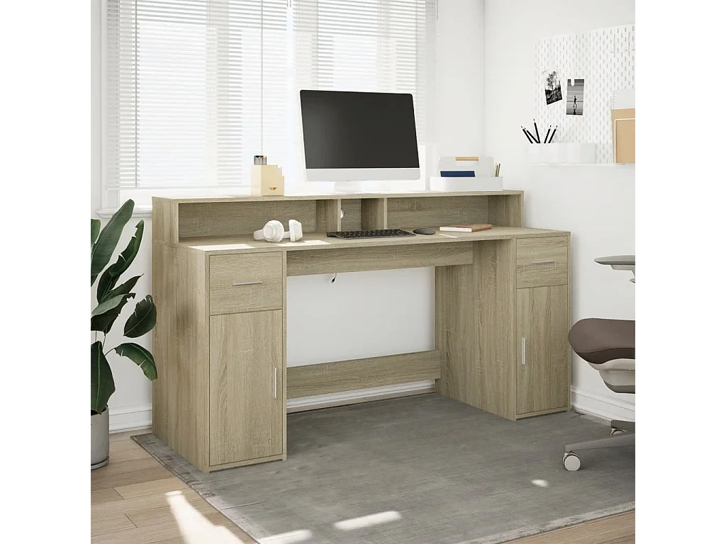 Bureau avec lumières LED chêne sonoma bois d'ingénierie