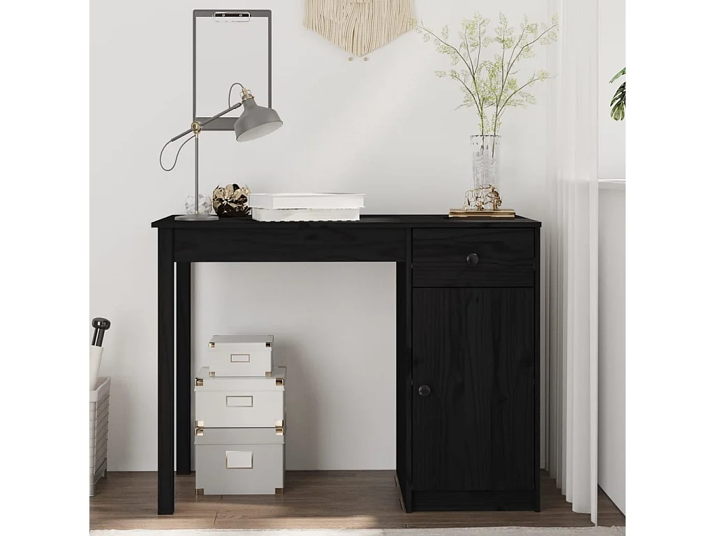 Bureau Noir 100x50x75 cm Bois massif de pin