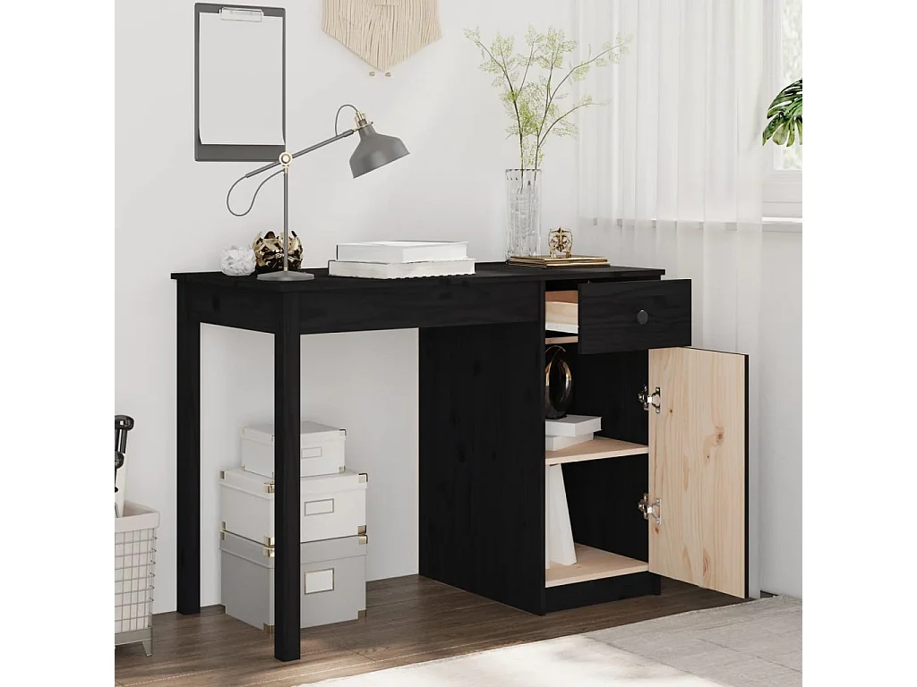 Bureau Noir 100x50x75 cm Bois massif de pin