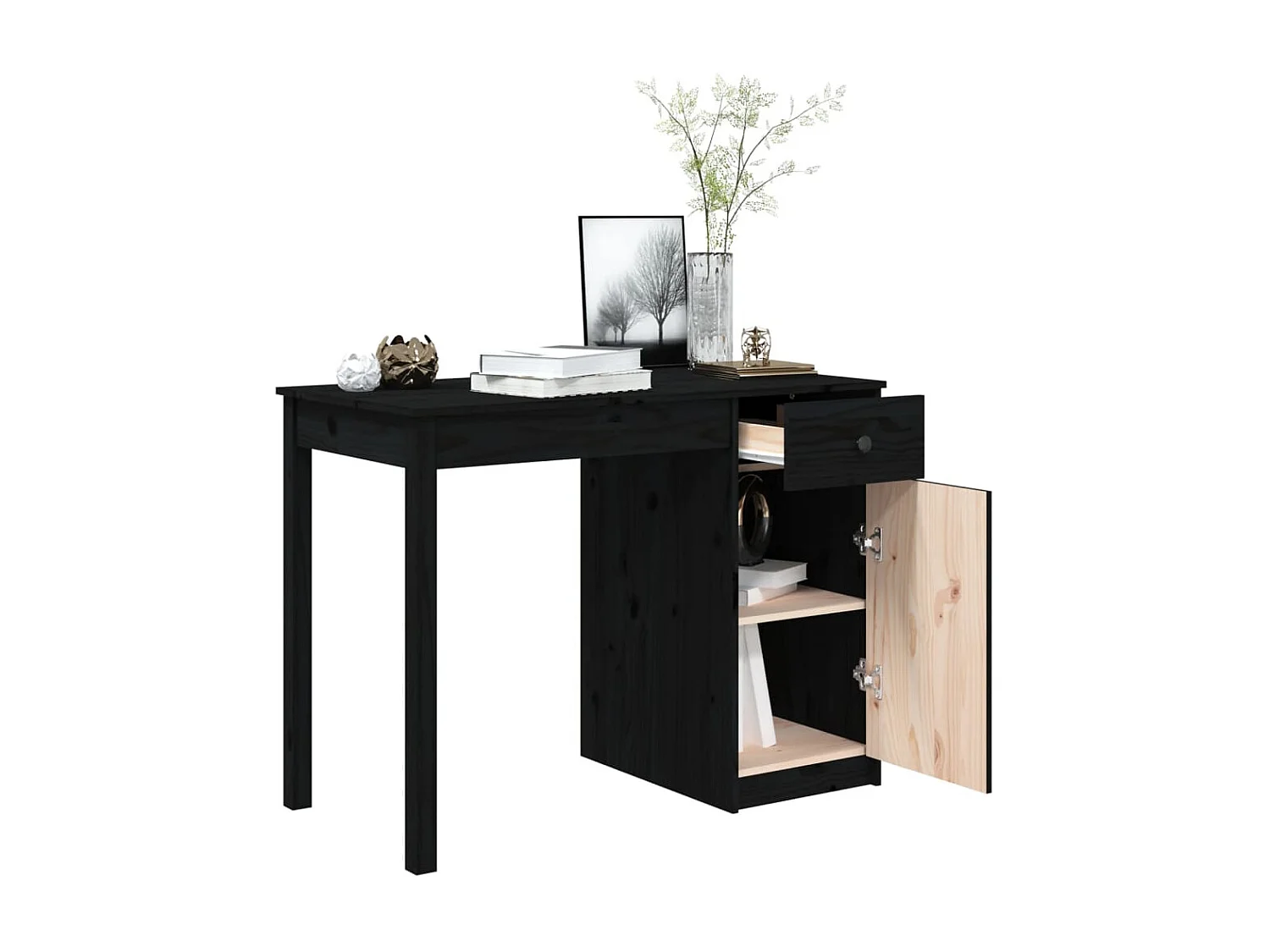 Bureau Noir 100x50x75 cm Bois massif de pin