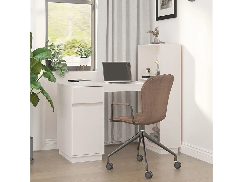 Bureau Blanc 110x53x117 cm Bois massif de pin