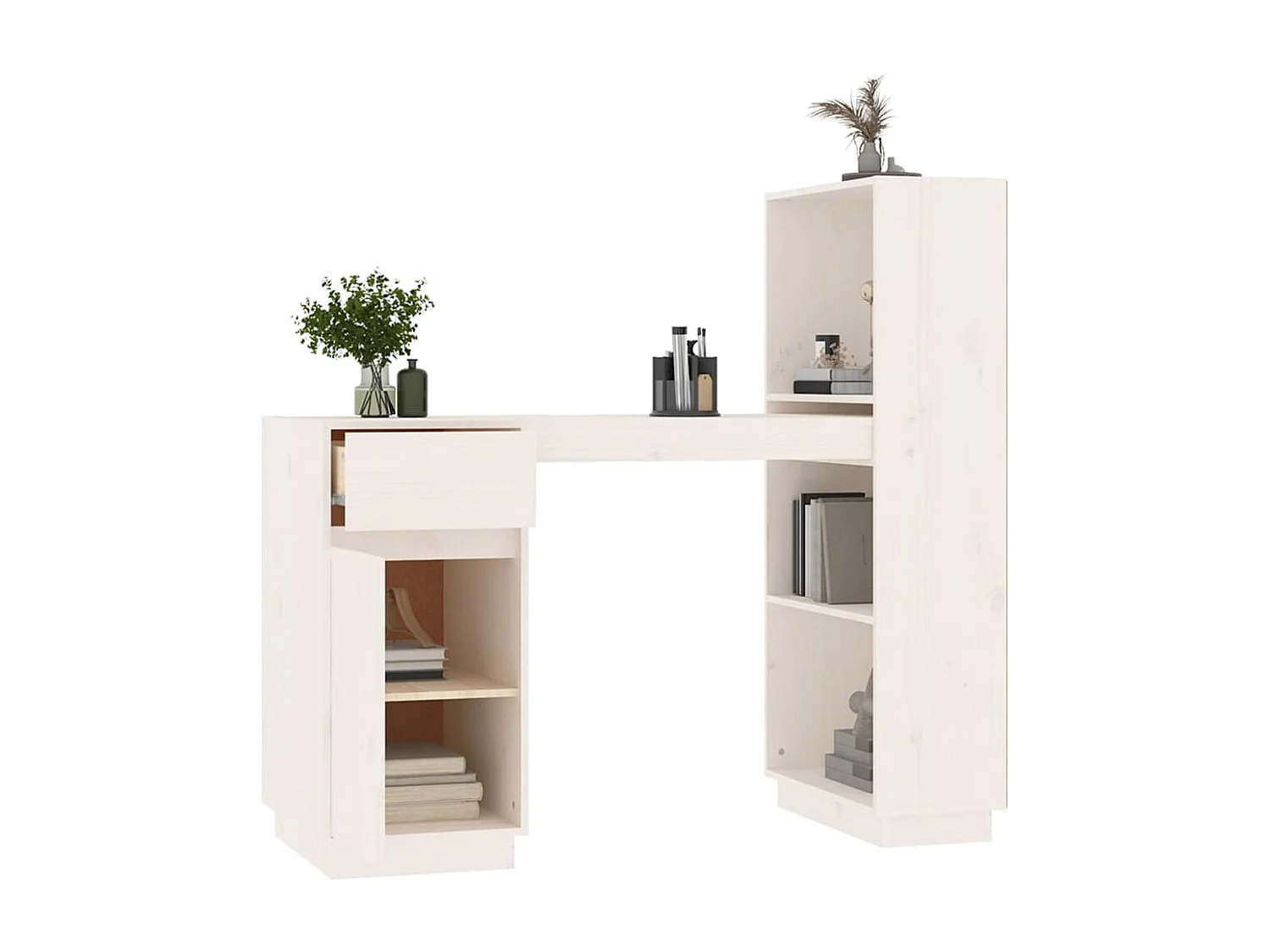 Bureau Blanc 110x53x117 cm Bois massif de pin