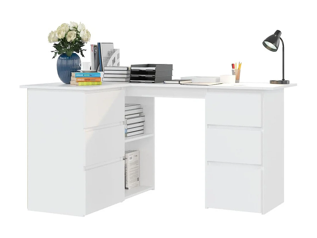 Bureau d'angle Blanc 145x100x76 cm Bois d'ingénierie