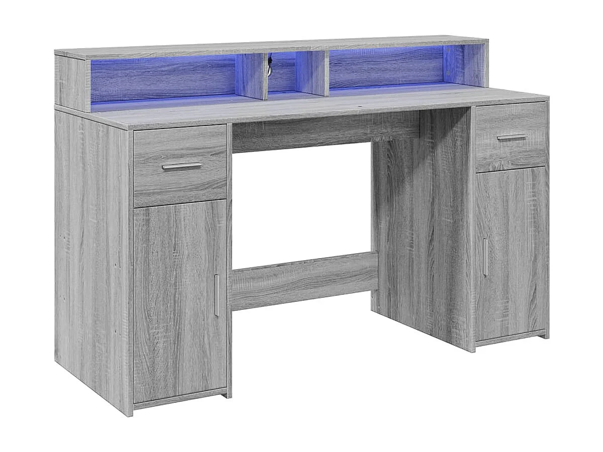 Escritorio con LED madera ingeniería gris sonoma 140x55x91 cm