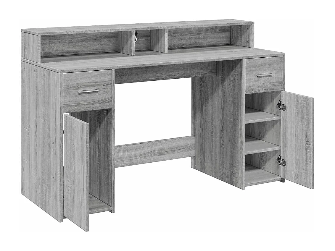 Bureau et lumières LED sonoma gris 140x55x91 cm bois ingénierie