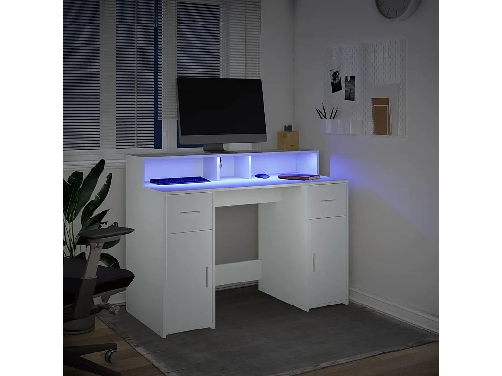Secretária c/ luzes LED 120x55x91cm derivados de madeira branco
