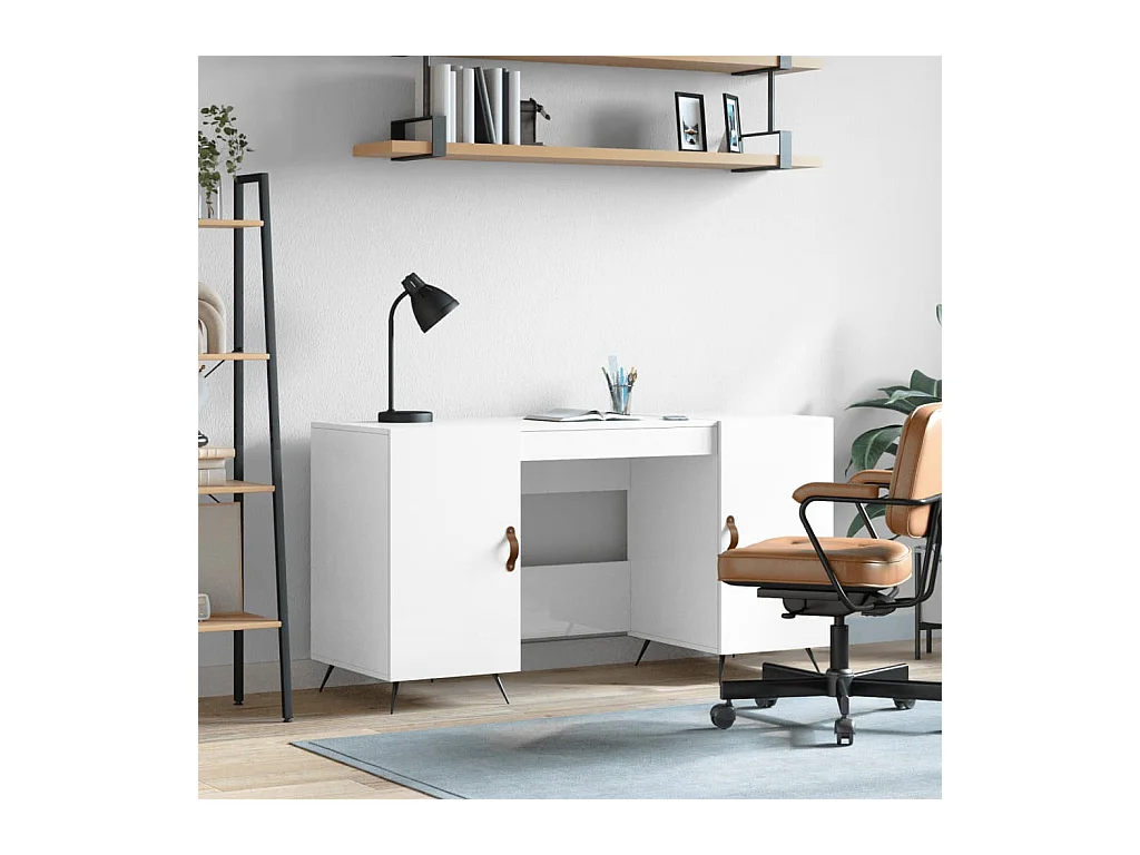 Bureau Blanc brillant 140x50x75 cm Bois d'ingénierie