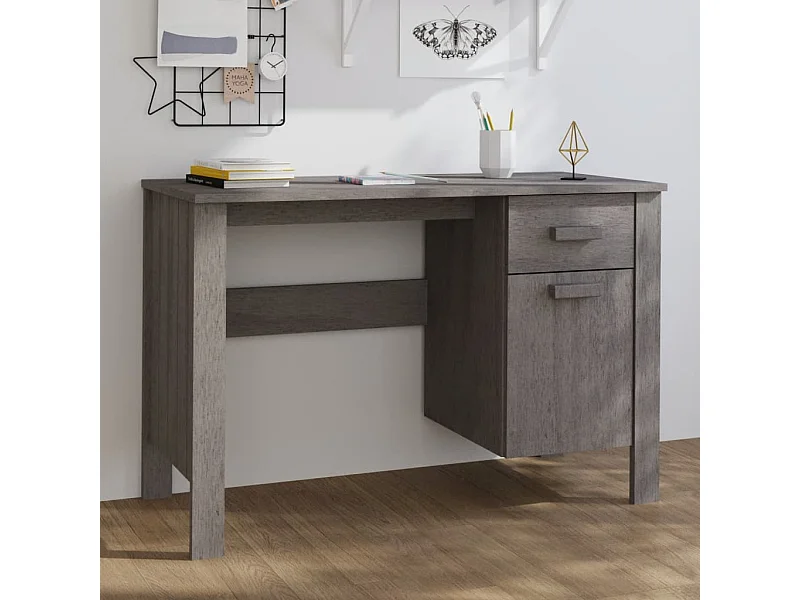 Bureau HAMAR Gris clair 113x50x75 cm Bois massif de pin