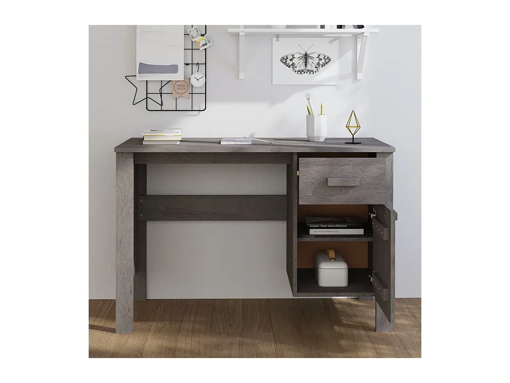 Bureau HAMAR 113x50x75 cm massief grenenhout lichtgrijs