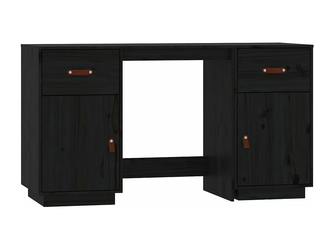 Bureau avec armoires Noir 135x50x75 cm Bois massif de pin