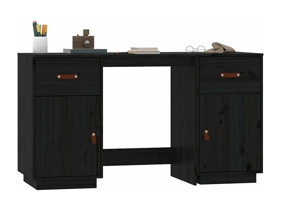 Bureau avec armoires Noir 135x50x75 cm Bois massif de pin
