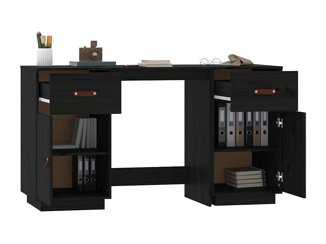 Bureau avec armoires Noir 135x50x75 cm Bois massif de pin