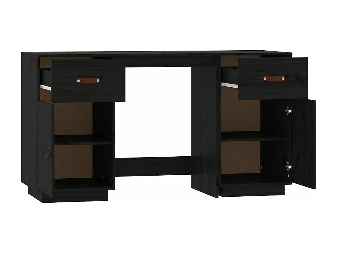 Bureau avec armoires Noir 135x50x75 cm Bois massif de pin
