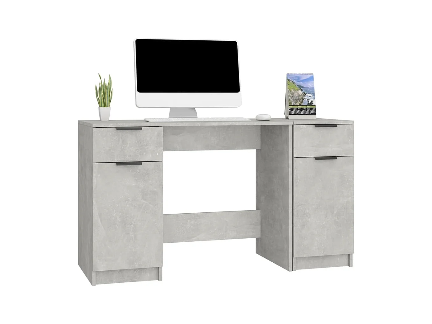 Bureau avec armoire latérale Gris béton Bois d'ingénierie