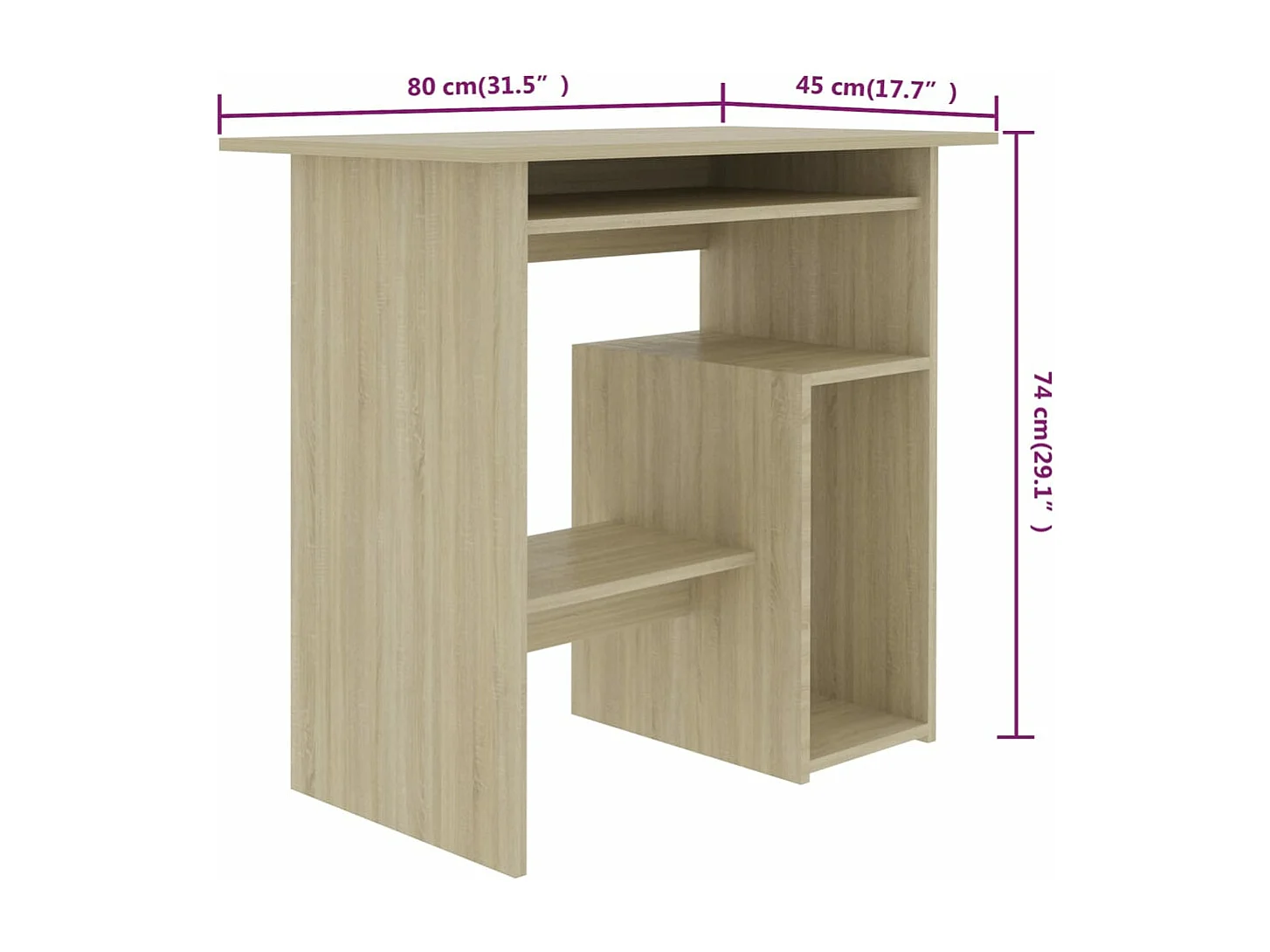 Bureau 80x45x74 cm bewerkt hout sonoma eikenkleurig