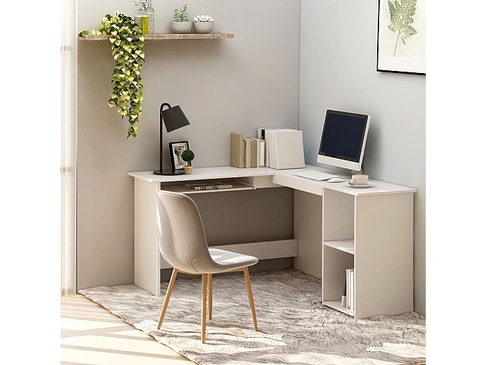Scrivania Angolare a L Bianca 120x140x75cm in Legno Multistrato cod mx