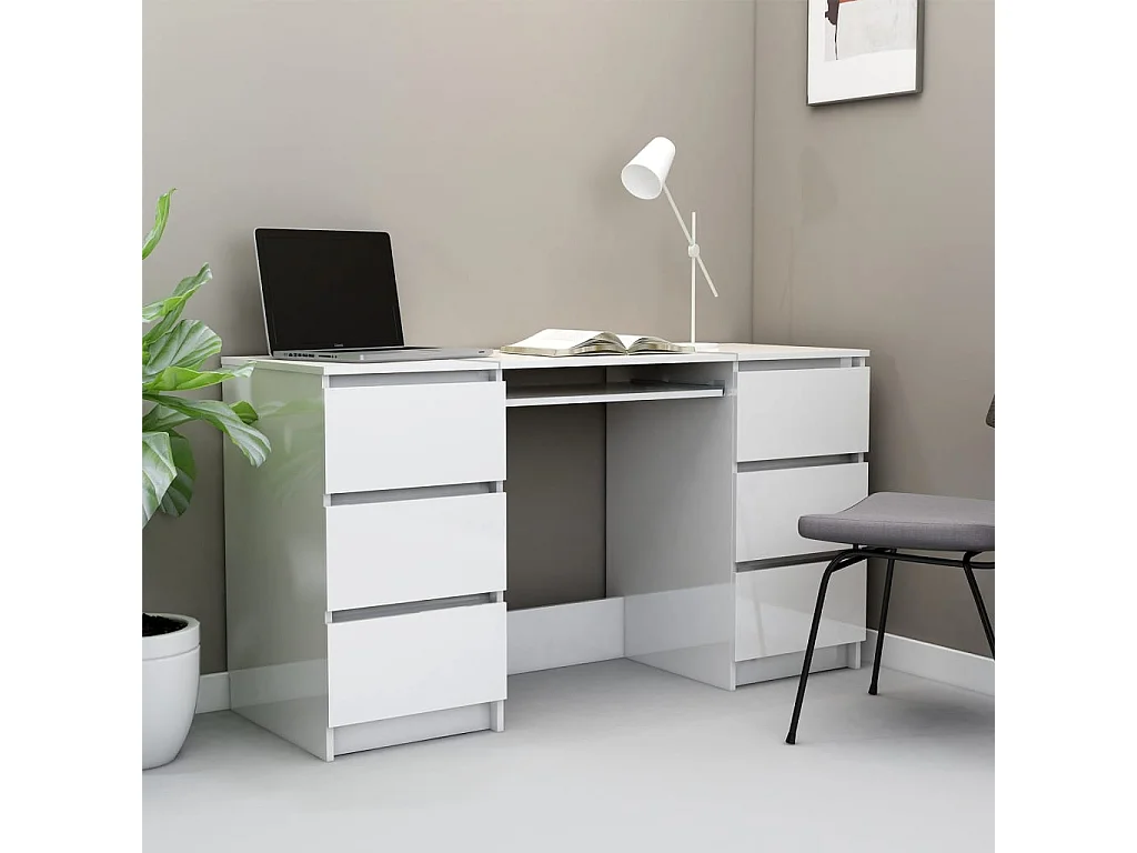 Secretária 140x50x77 cm contraplacado branco brilhante